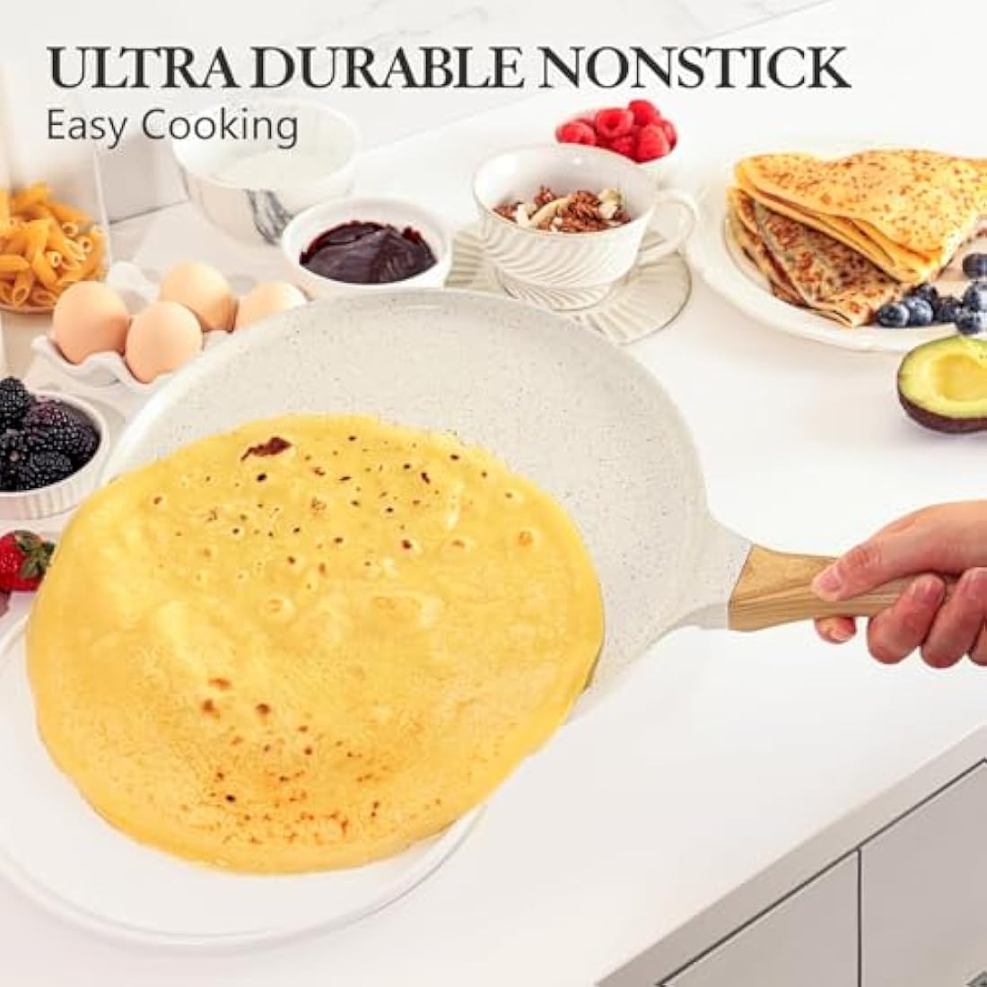 Sensarte 26cm Nonstick Ceramic Crepe Pan | Induction Dosa Tawa Griddle