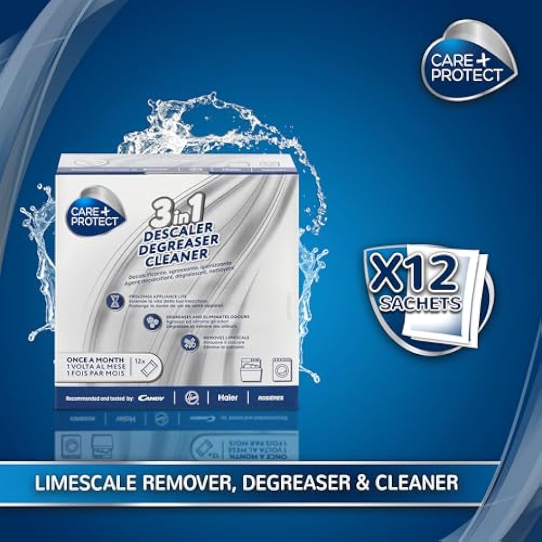 Care+Protect 3-in-1 Washing Machine & Dishwasher Cleaner - 12 Sachets