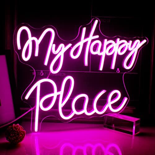 SIGNSHIP My Happy Place Neon Sign | Pink LED Wall Decor for Bedroom