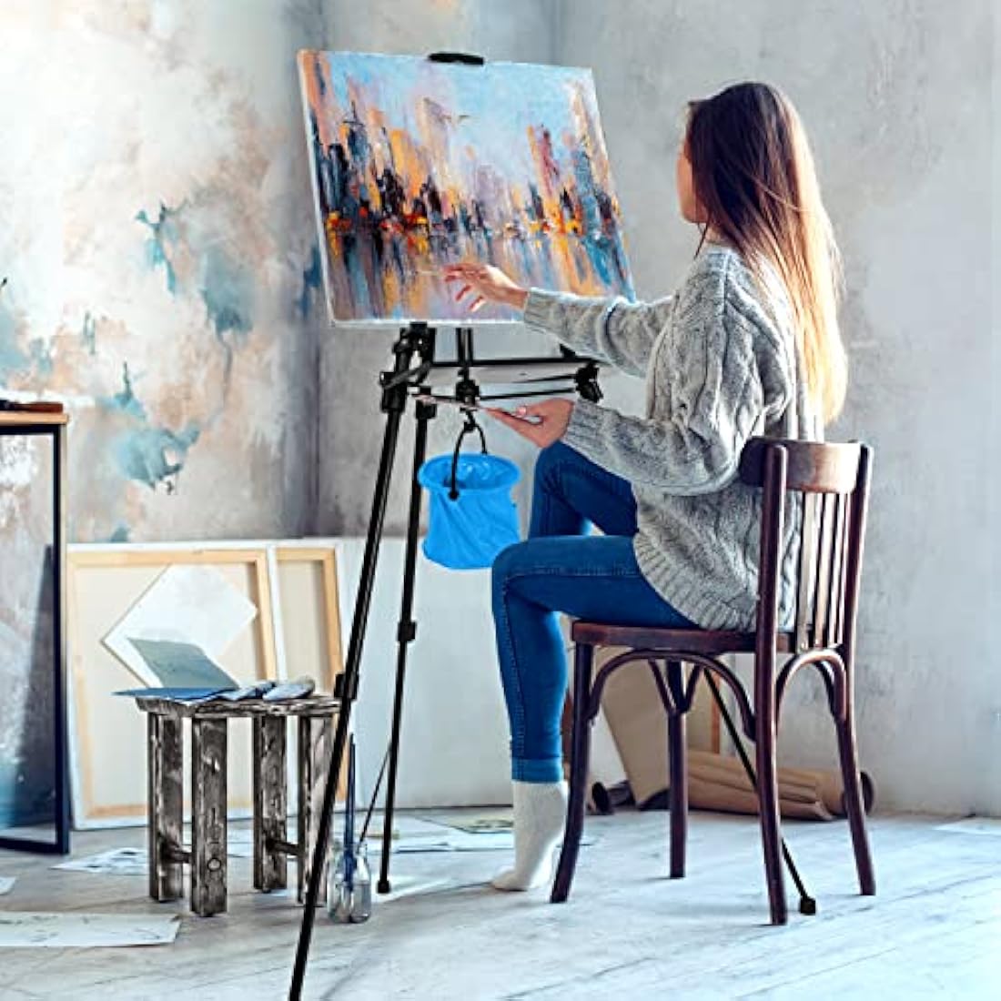 STANDNEE Adjustable Aluminum Artist Easel Stand with Portable Bag | Black