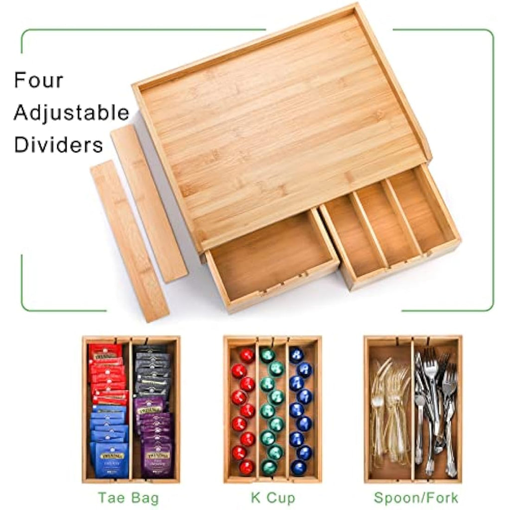 Bamboo Coffee Pod Drawer Organizer | K-Cup & Tea Bag Holder