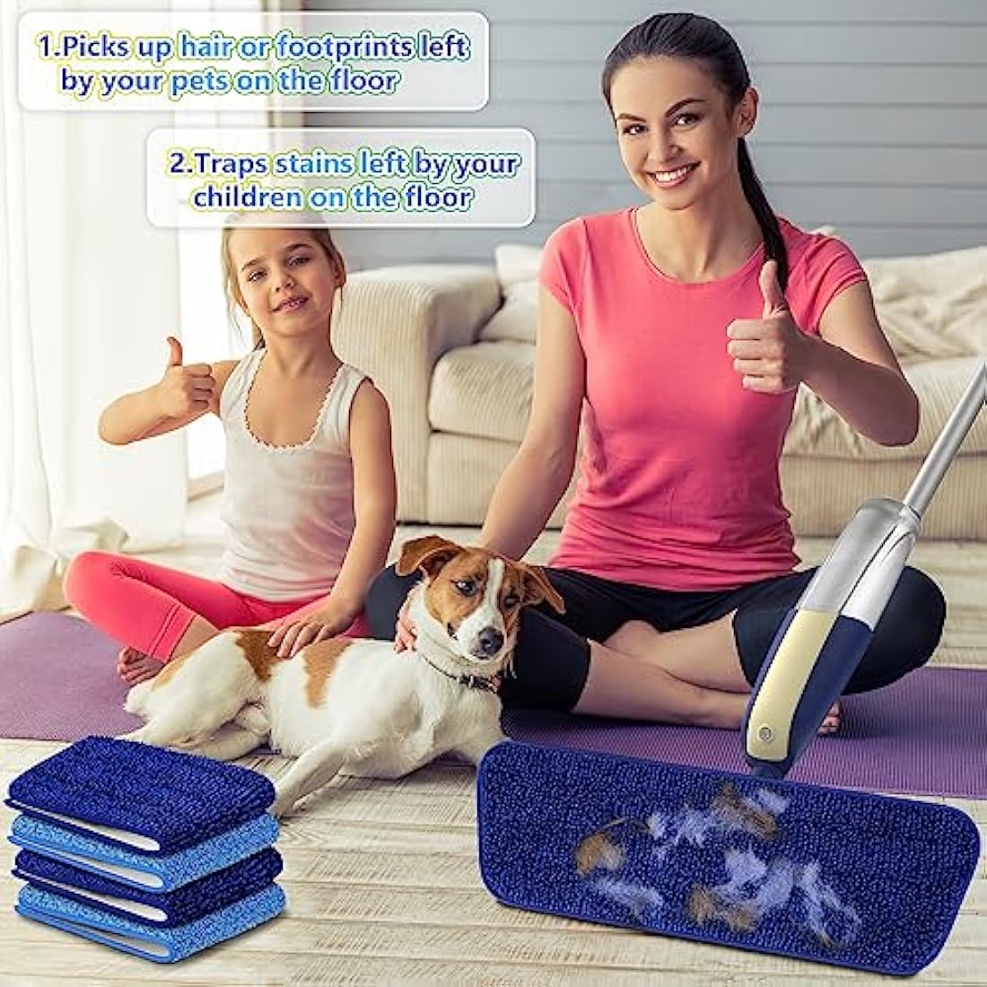 MEXERRIS Microfibre Spray Mop for Hardwood Floors | 4 Pads & 2 Bottles