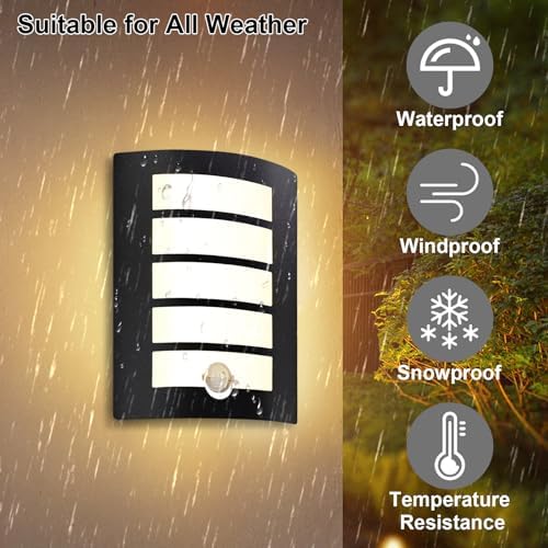 Wondlumi Outdoor Wall Light – PIR Motion Sensor IP44 Waterproof Black