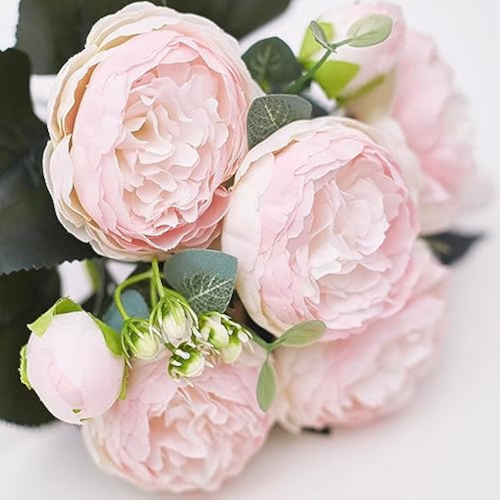 Silk Peony and Tea Rose Artificial Bouquet – Light Pink