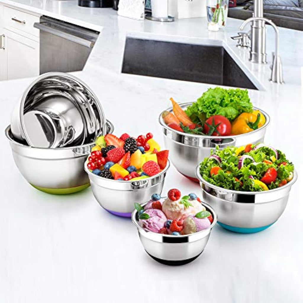 HaWare Stainless Steel Mixing Bowls Set of 6 | Non-Slip Nesting Bowls