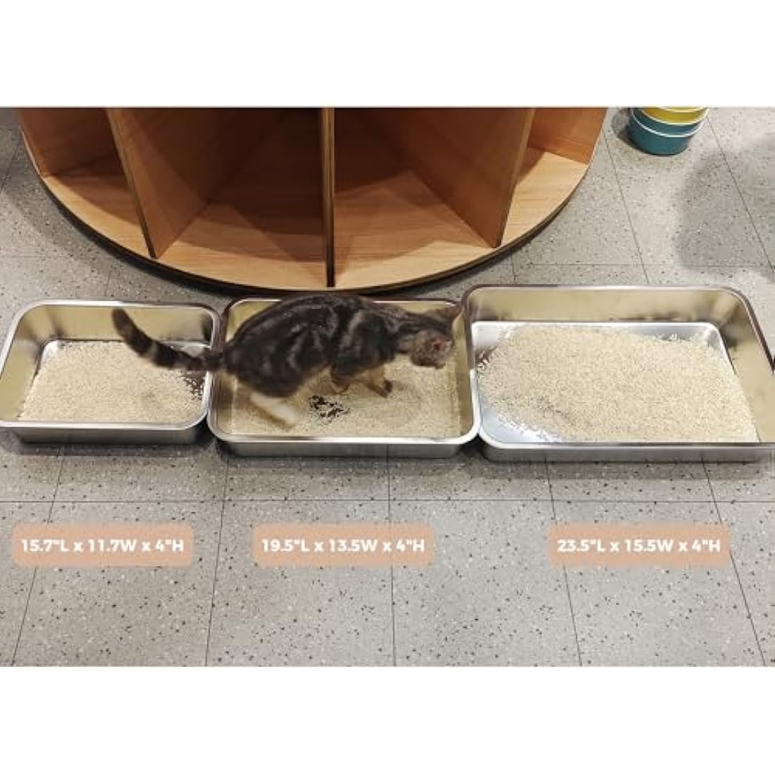 IKITCHEN Stainless Steel Cat Litter Box – Low Entry Metal Pan for Kittens