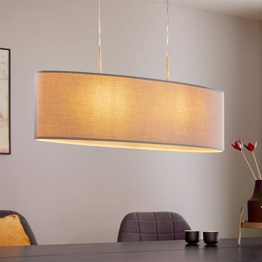 Eglo Pasteri Oval Fabric Pendant Light | Matt Nickel & Grey – 75cm