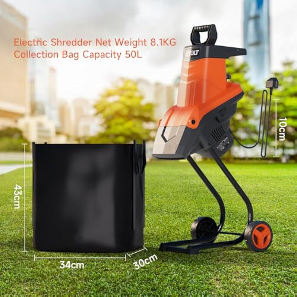 AIVOLT 2500W Electric Garden Shredder | 45mm Wood Chipper with 50L Bag