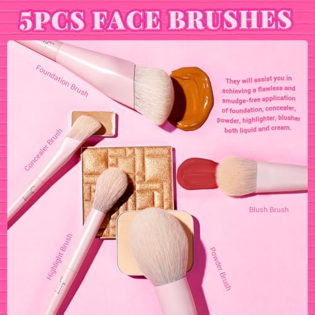 Jessup 14pc Pink Makeup Brush Set | Professional Vegan Synthetic Brushes