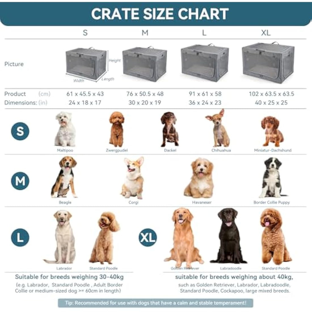 Petsfit Portable Soft Dog Crate – Small Grey Travel Kennel with Mat