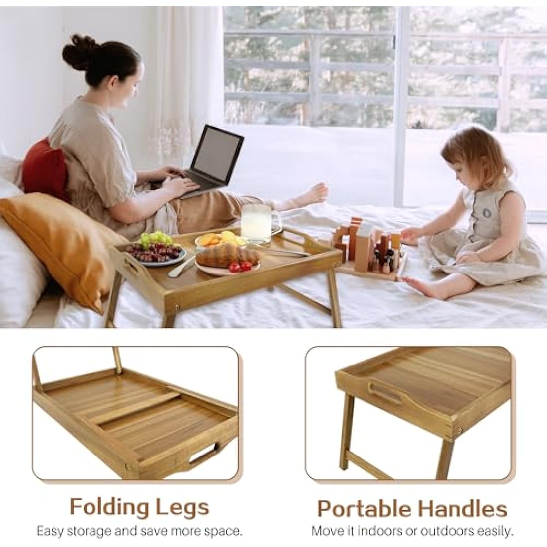 Acacia Wood Bed Tray – Foldable Laptop Table & Serving Tray