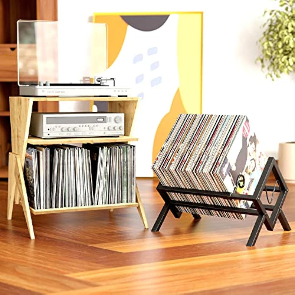 Vinyl Record Storage Holder – Metal 80-100 LP Album Stand