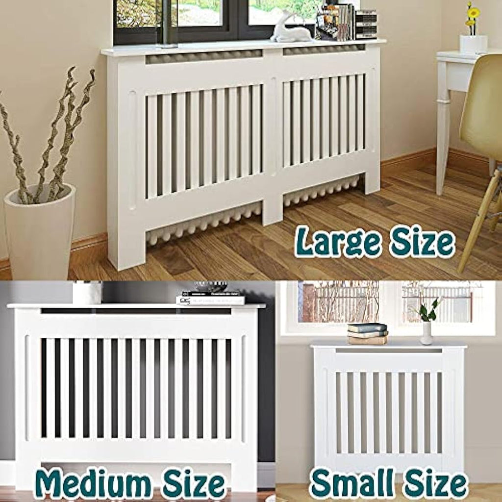 Royalswill White Radiator Cover – Small Vertical Slatted MDF Cabinet