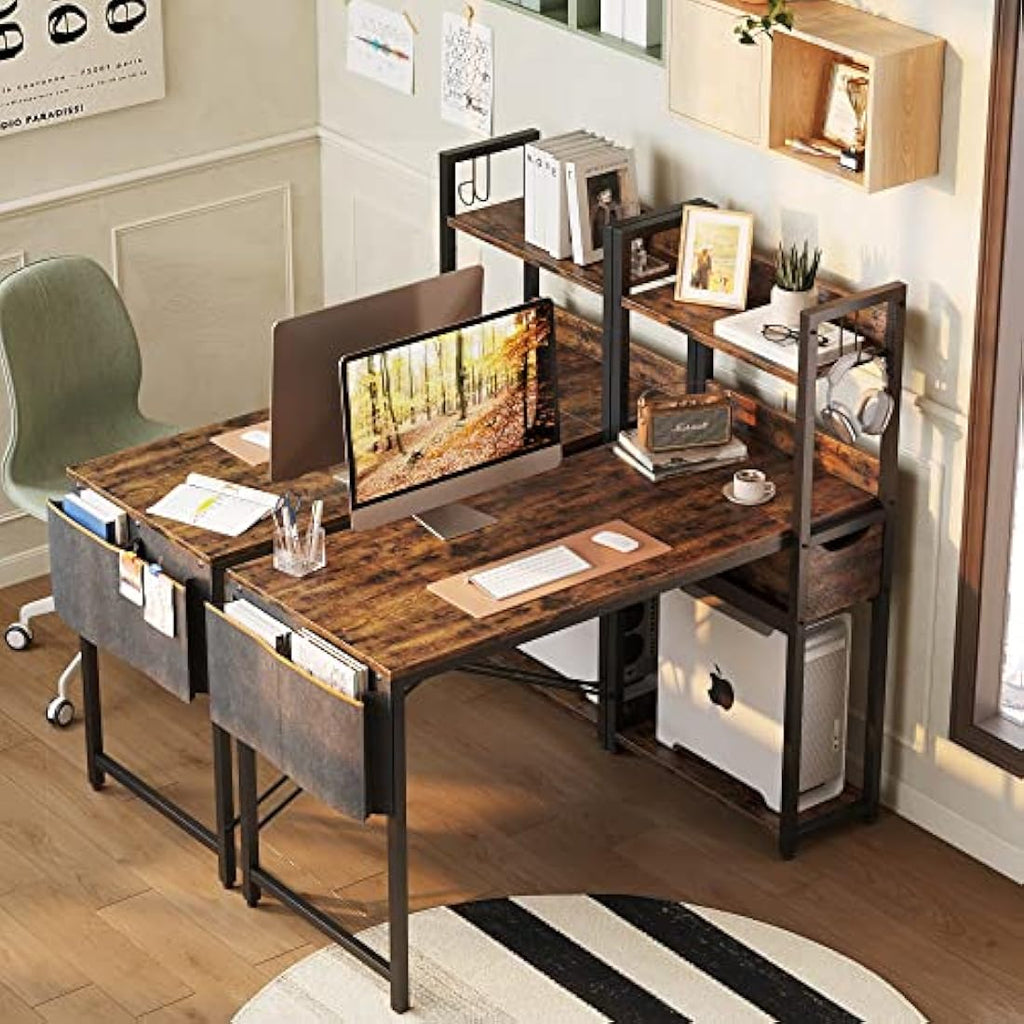 Bestier 120cm Corner Computer Desk with Drawer and Storage Shelves