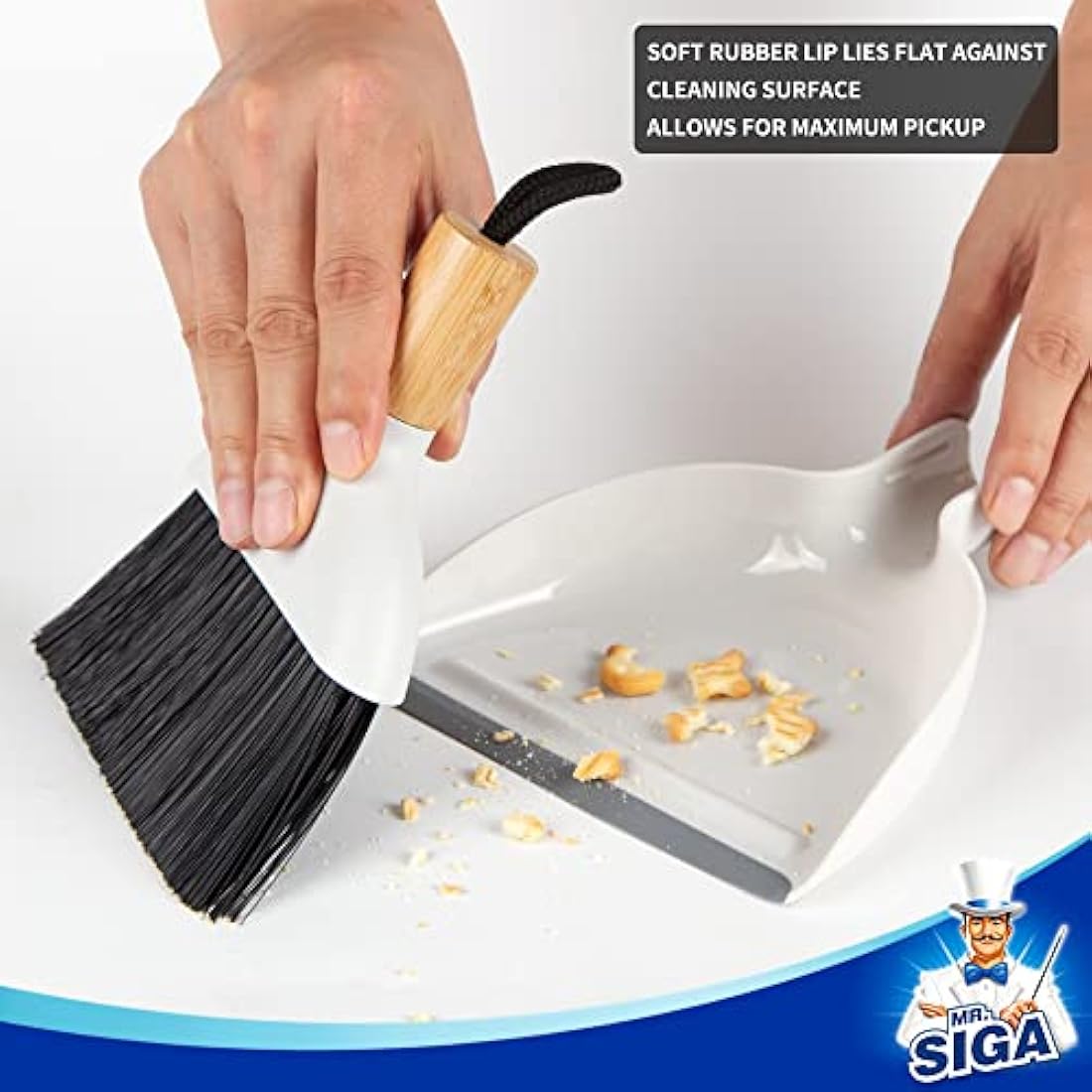 MR.SIGA Mini Dustpan and Brush Set | Bamboo Handle Portable Cleaner