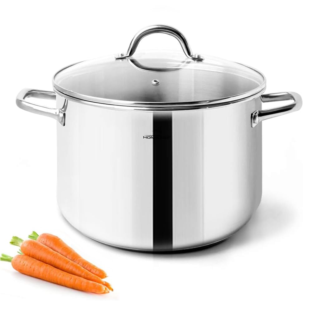 HOMICHEF Nickel Free Stainless Steel Stock Pot with Lid - 3.8L Saucepan