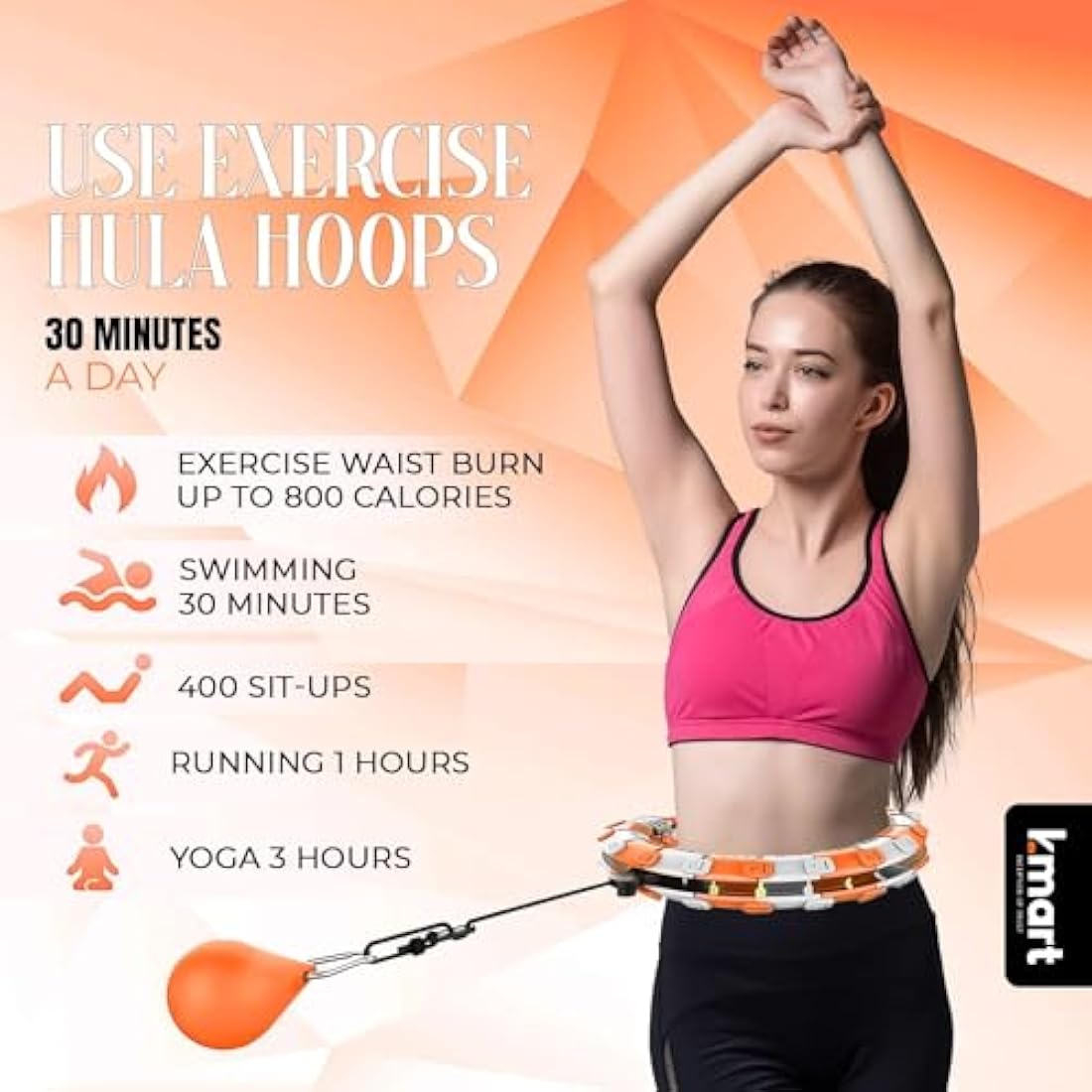 K-MART Smart Weighted Hula Hoop – 24 Detachable Knots for Fitness