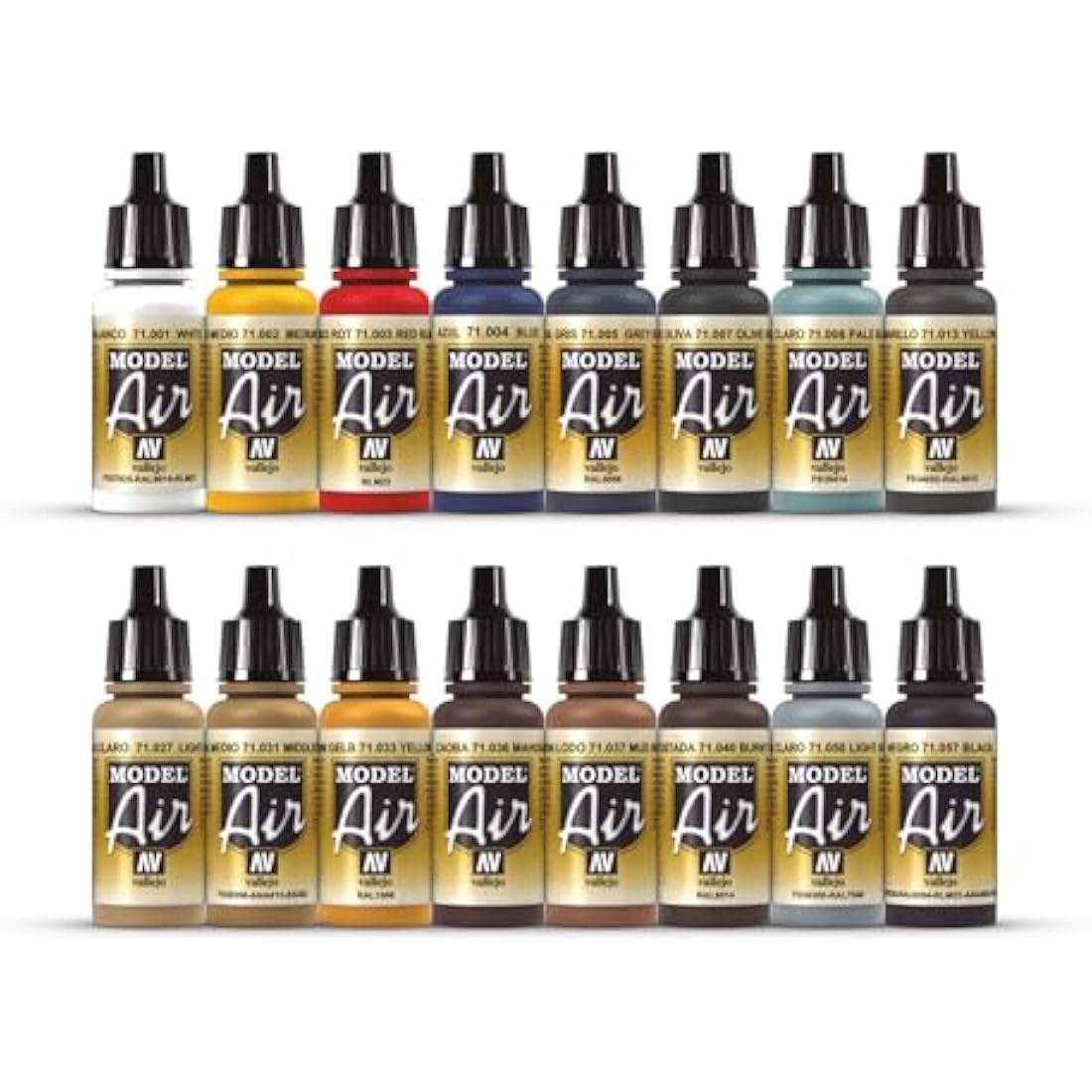 Vallejo Model Air Acrylic Paint Set - 16 Assorted Colors for Airbrush