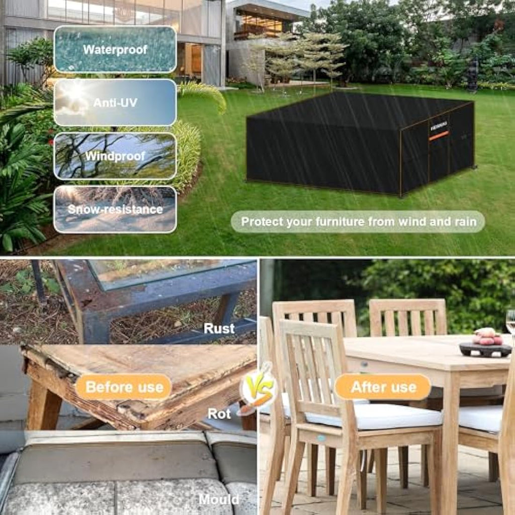 HEIMUNI Waterproof Garden Furniture Cover | 420D Oxford Patio Table Cover