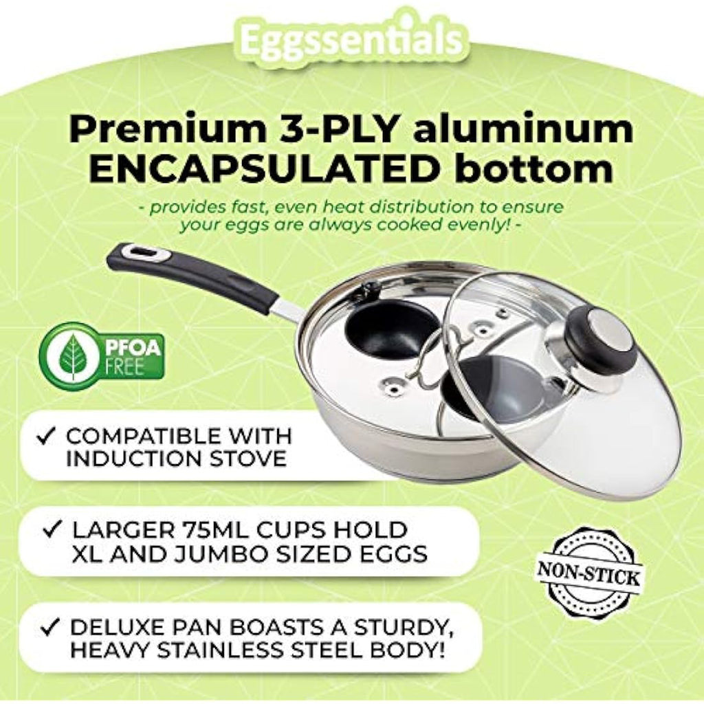 Eggssentials 6-Cup Egg Poacher Pan – Nonstick Stainless Steel Induction