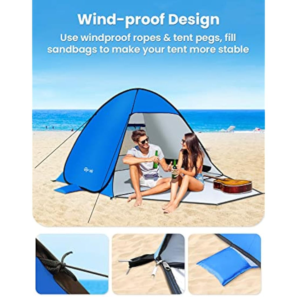 Glymnis Pop Up Beach Tent | UPF 50+ UV Sun Shelter with Zipper Porch
