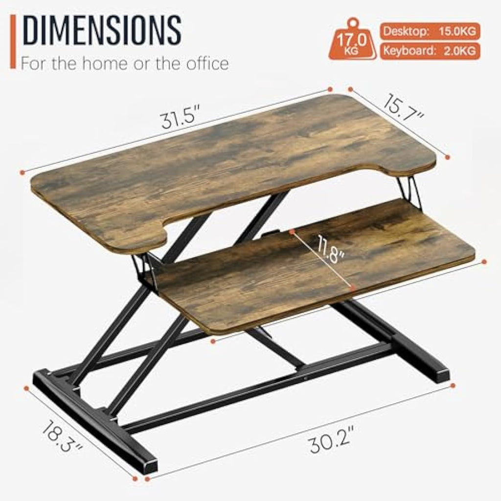 PUTORSEN 32" Standing Desk Converter | Ergonomic Sit Stand Riser - Rustic