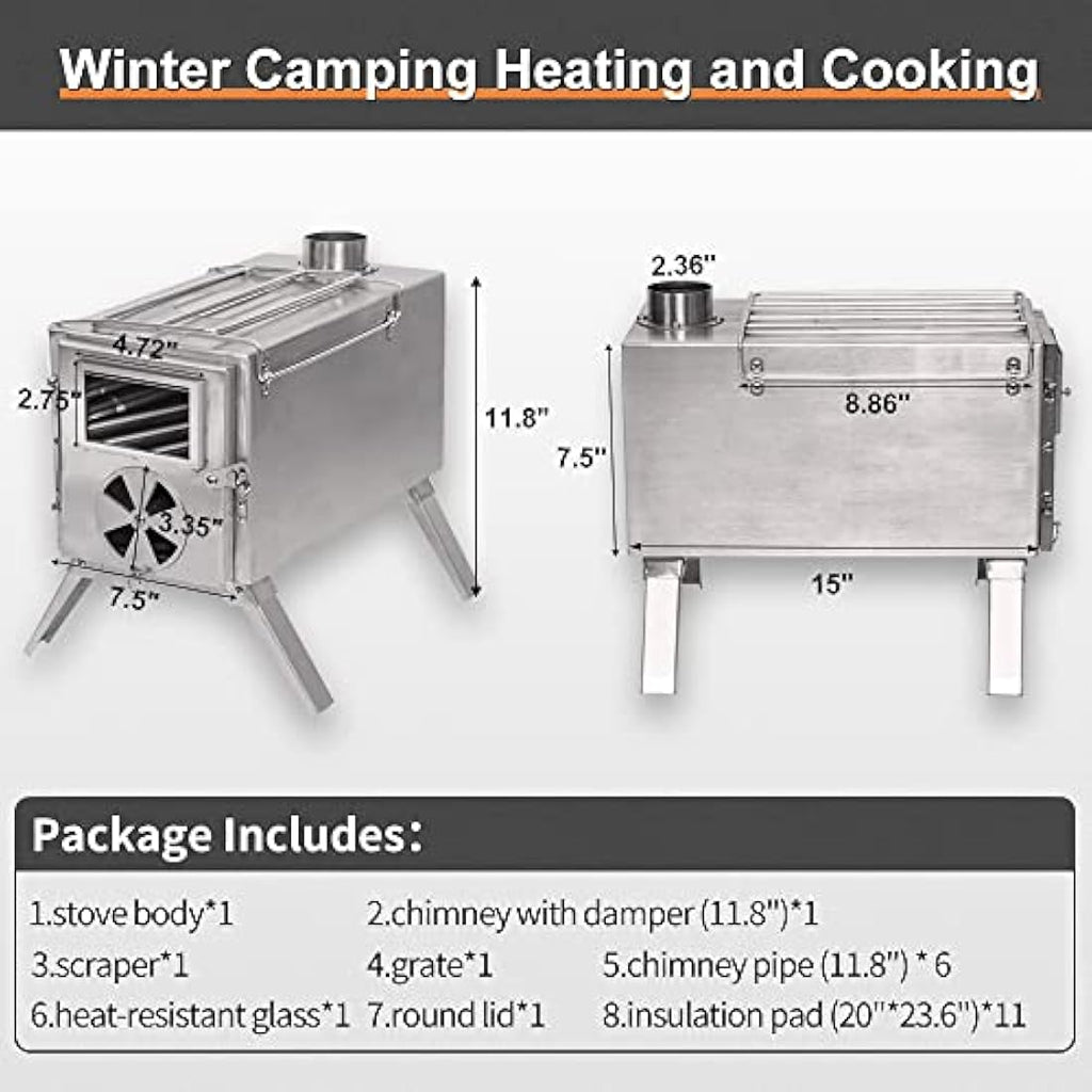 TOMOUNT Portable Wood Burning Tent Stove | Stainless Steel Cookware