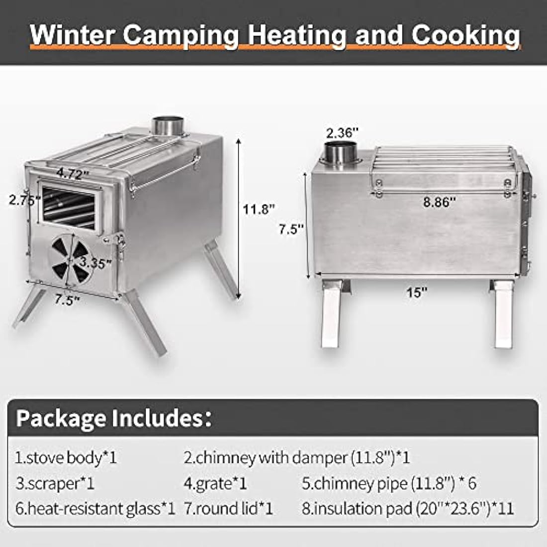 TOMOUNT Portable Wood Burning Tent Stove | Stainless Steel Cookware