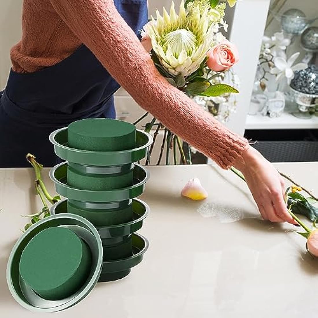 Jolof Store Round Floral Foam Bricks with Bowls for Flower Arrangements - 5PCS