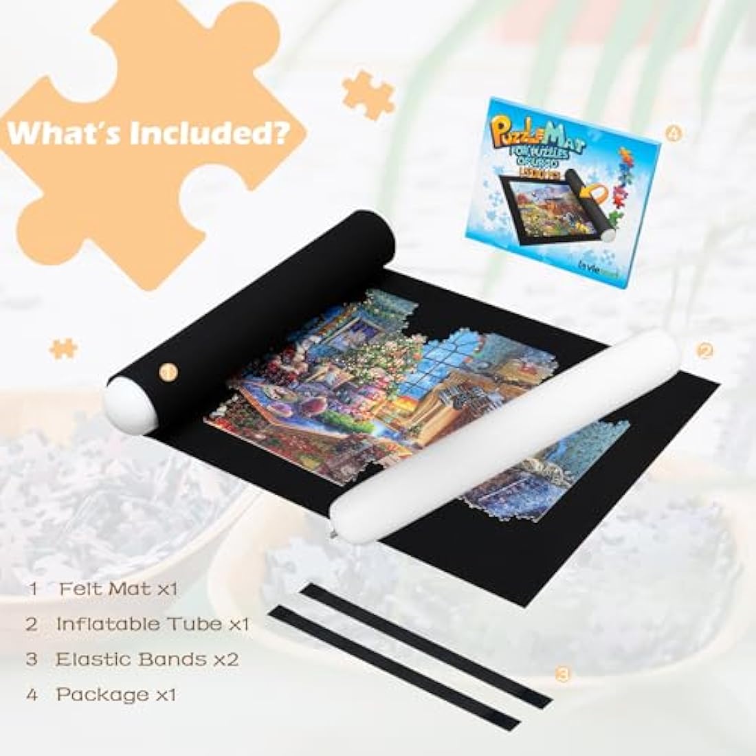 Lavievert Jigsaw Puzzle Roll Mat | 1500 Piece Storage Saver | Black Felt