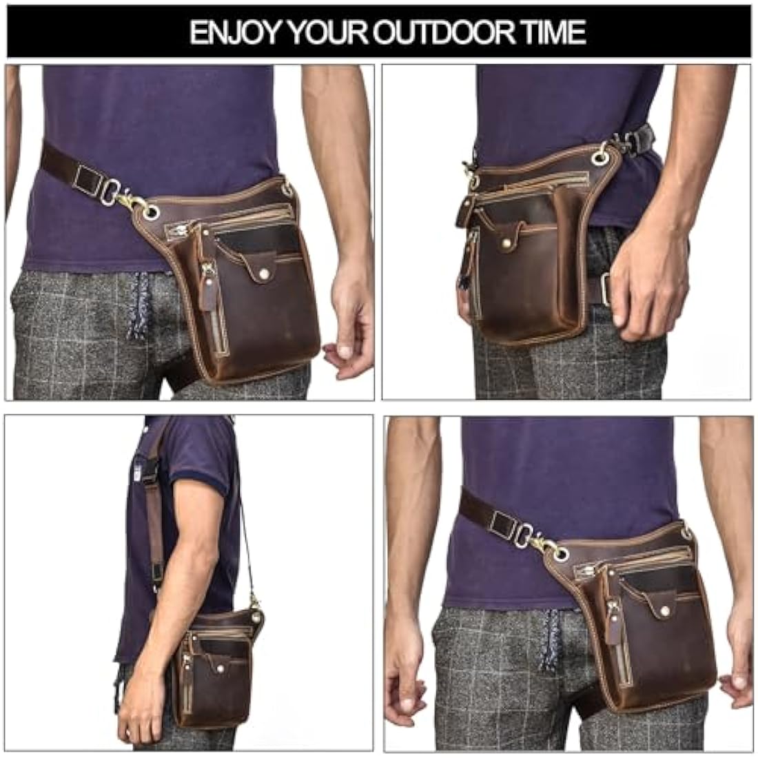 Genuine Leather Motorcycle Leg Bag | Vintage Thigh Waist Pack
