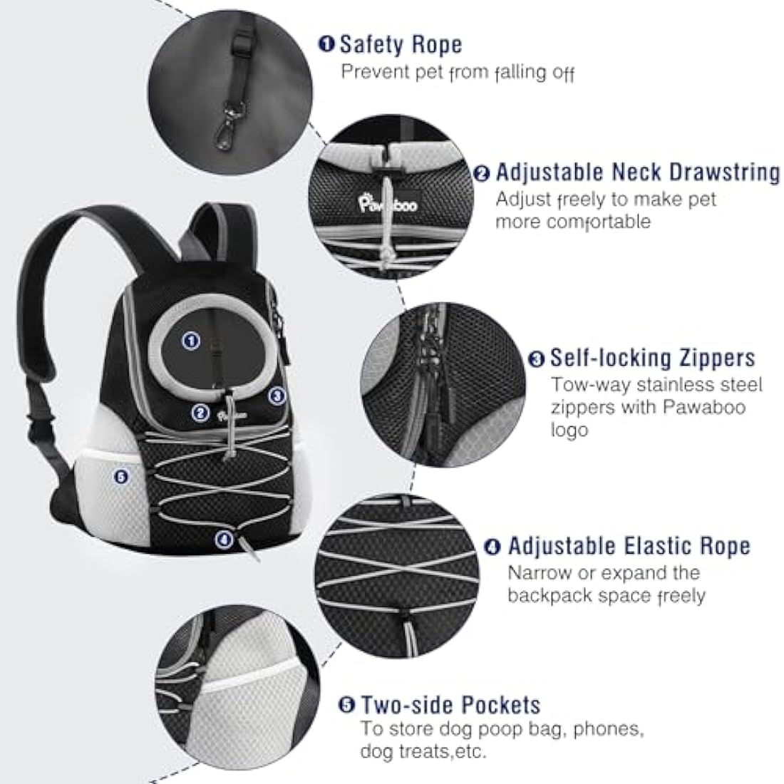 Pawaboo Small Dog Carrier Backpack | Breathable Mesh Front Pack - Black