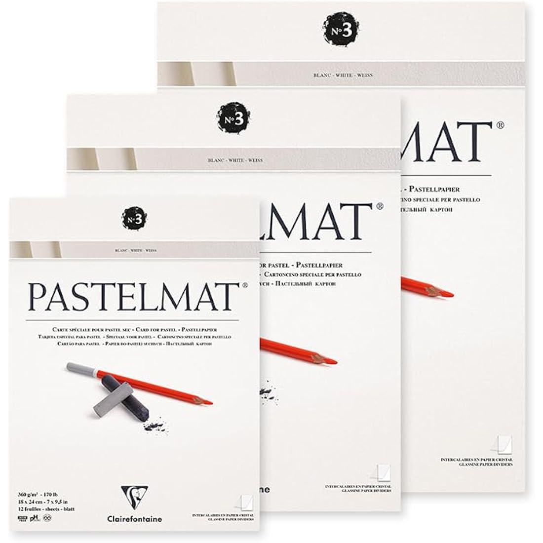 Clairefontaine Pastelmat Pad - White 360g Pastel Paper, 24x30cm, 12 Sheets