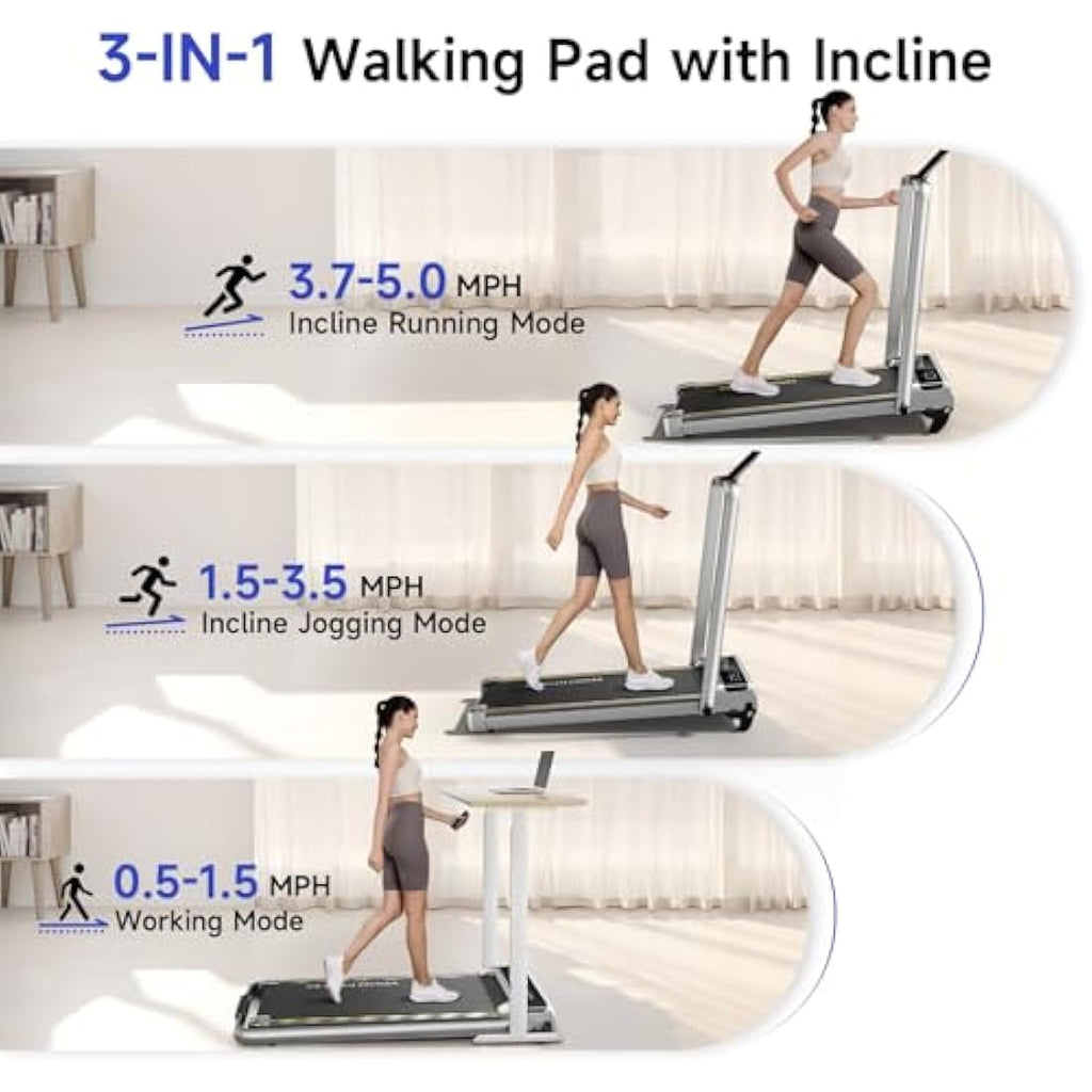 YPOO 3-in-1 Walking Pad with Incline | Foldable Under Desk Treadmill