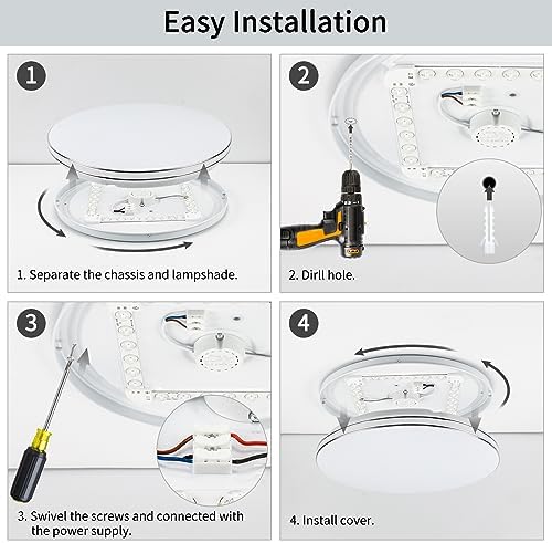 VIPMOON 24W LED Ceiling Light – 2160LM 6500K Flush Mount Silver Rim