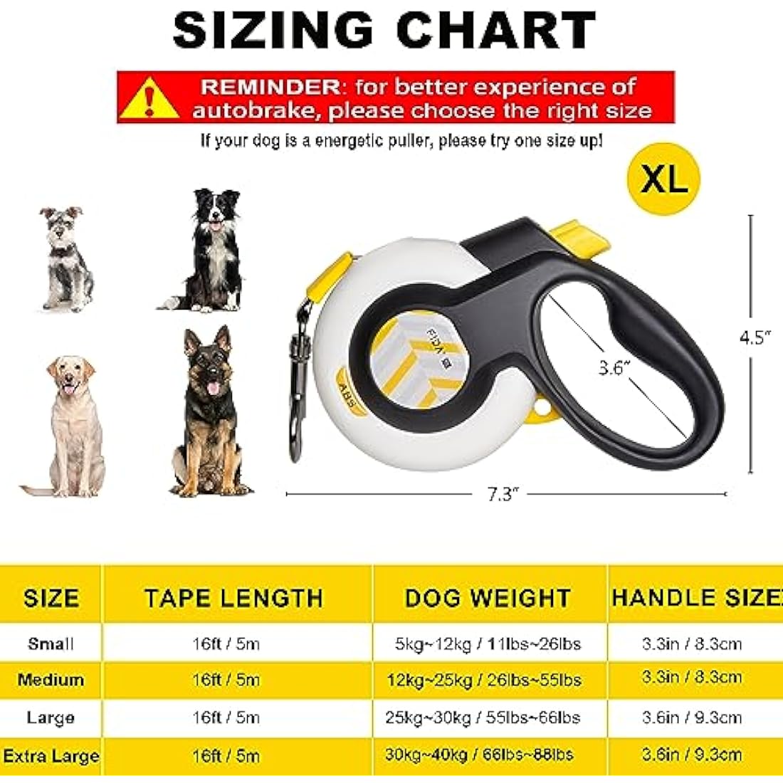 FIDA AutoBrake Retractable Dog Lead | Heavy Duty Anti-Pull Leash, 5m