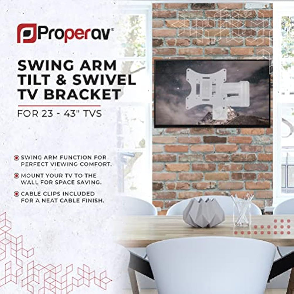 ProperAV White TV Wall Bracket | 23-43 Inch Tilt & Swivel VESA Mount