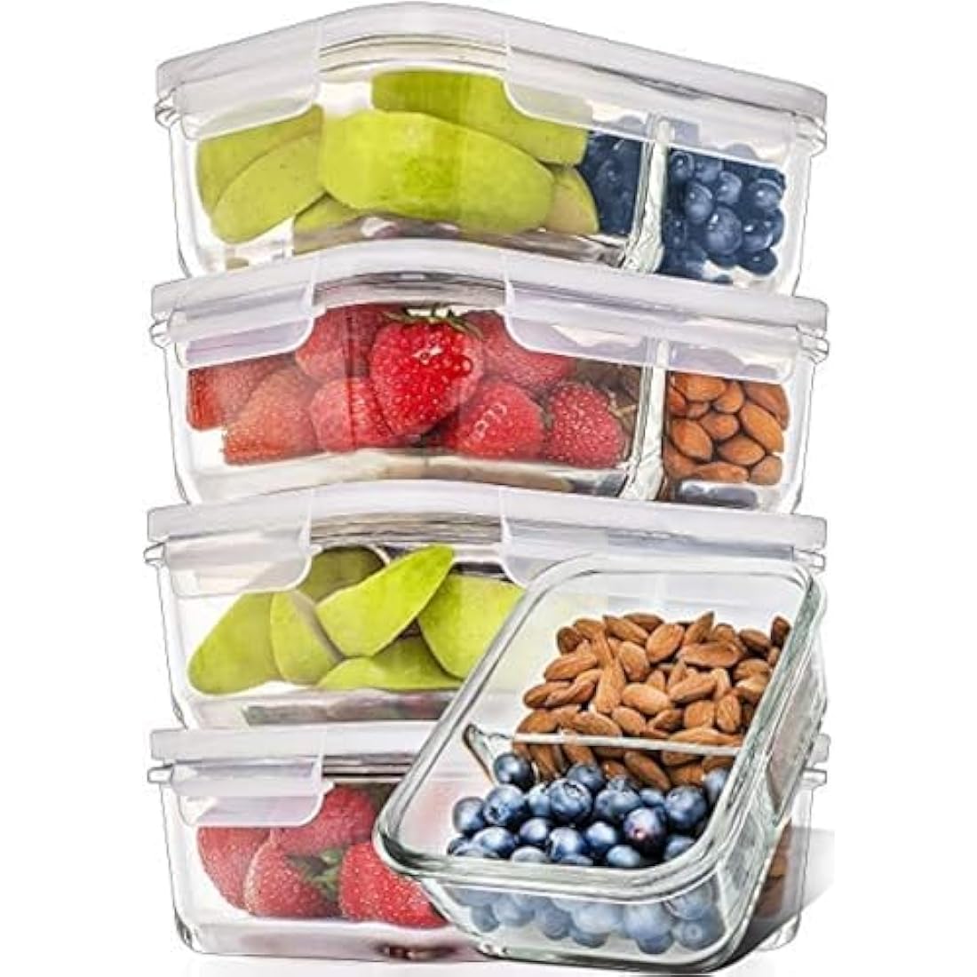 Jolof Store 2-Compartment Glass Meal Prep Containers - 5-Pack, 850ml