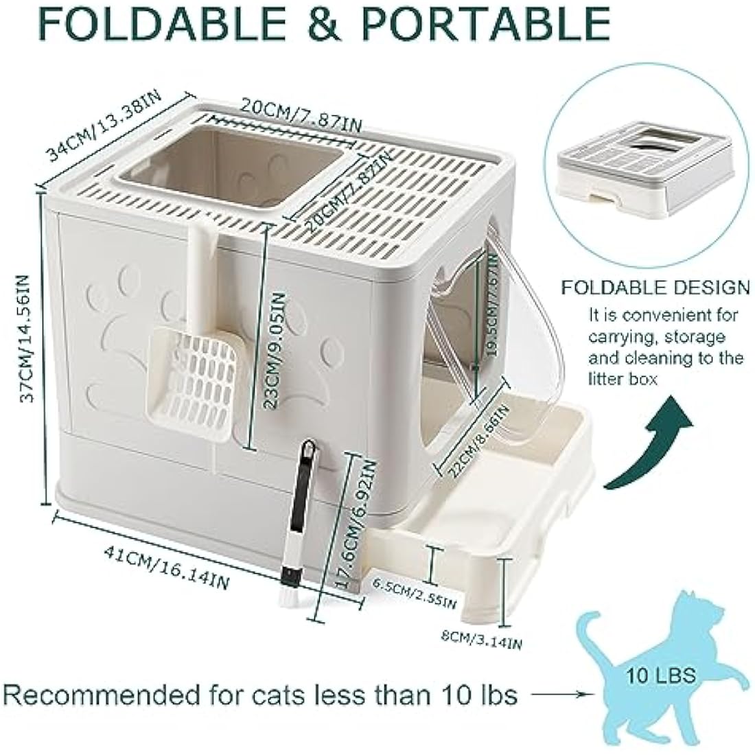 Pawsayes Foldable Cat Litter Box with Lid | Top Entry Tray for Kittens