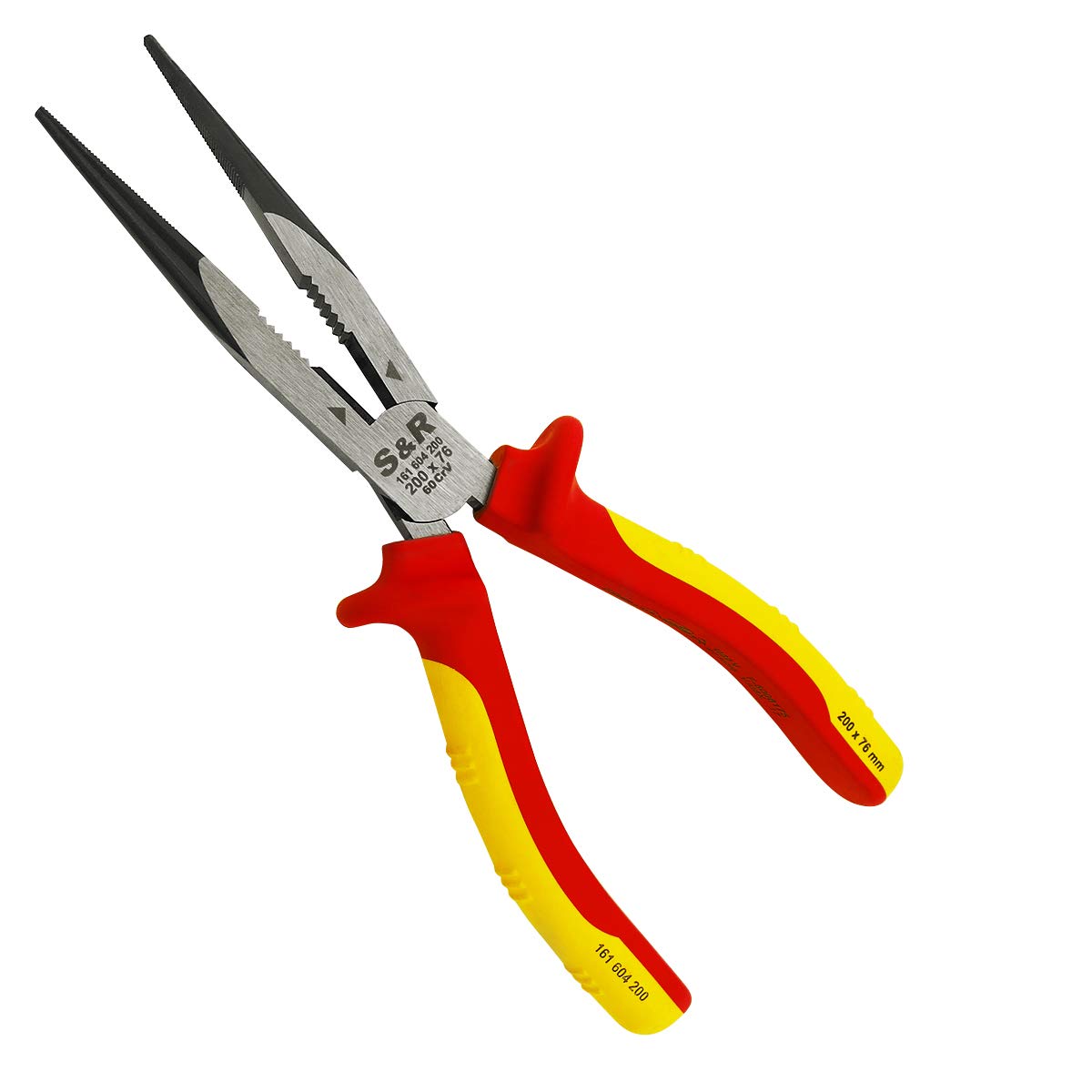 S&R VDE Long Flat Nose Pliers 200mm – 1000V Insulated Steel Tool