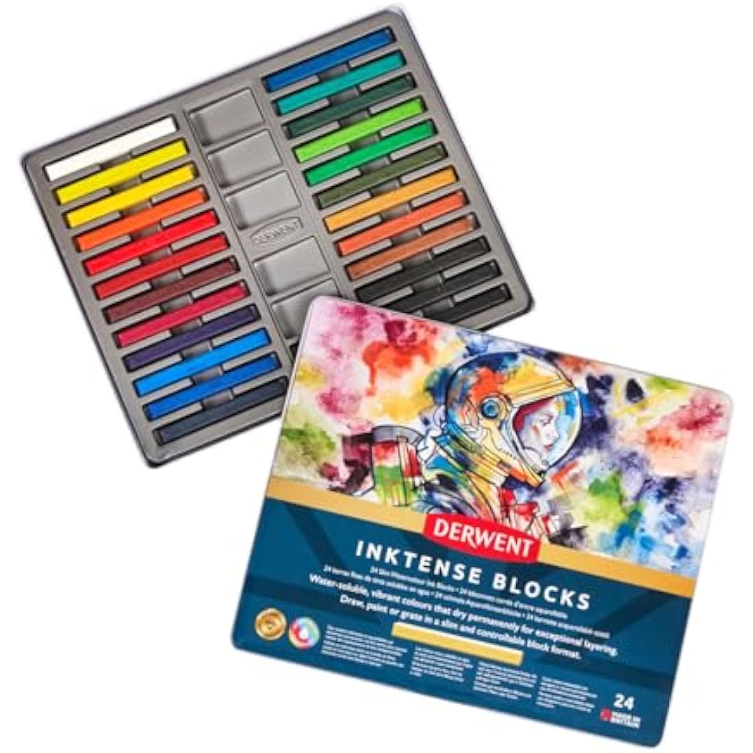 Derwent Inktense Blocks – Set of 24 Water-Soluble Art Blocks for Fabric
