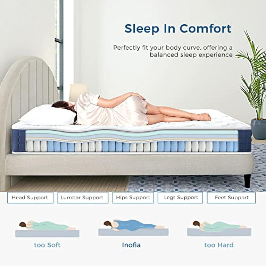 Inofia Single Mattress | 9 Inch Memory Foam Pocket Sprung Hybrid