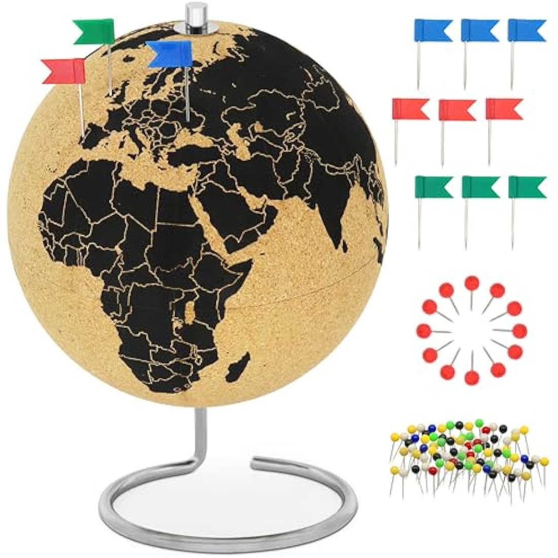 Jolof Store Cork Globe – Spinning 26cm Travel Map with 54 Pins