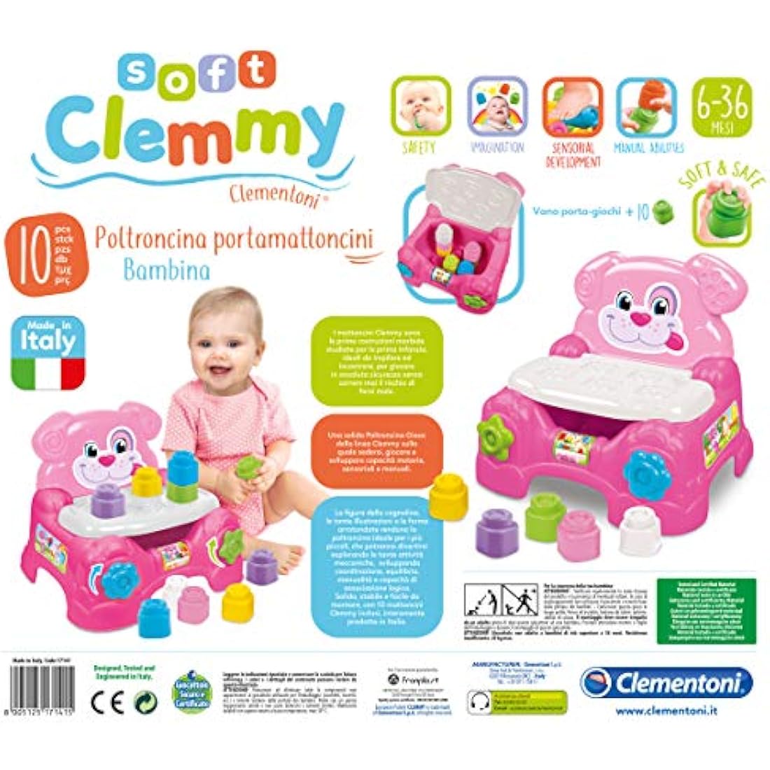 Clementoni Clemmy Baby Dog Armchair – Soft Sensory Toy Bricks Set