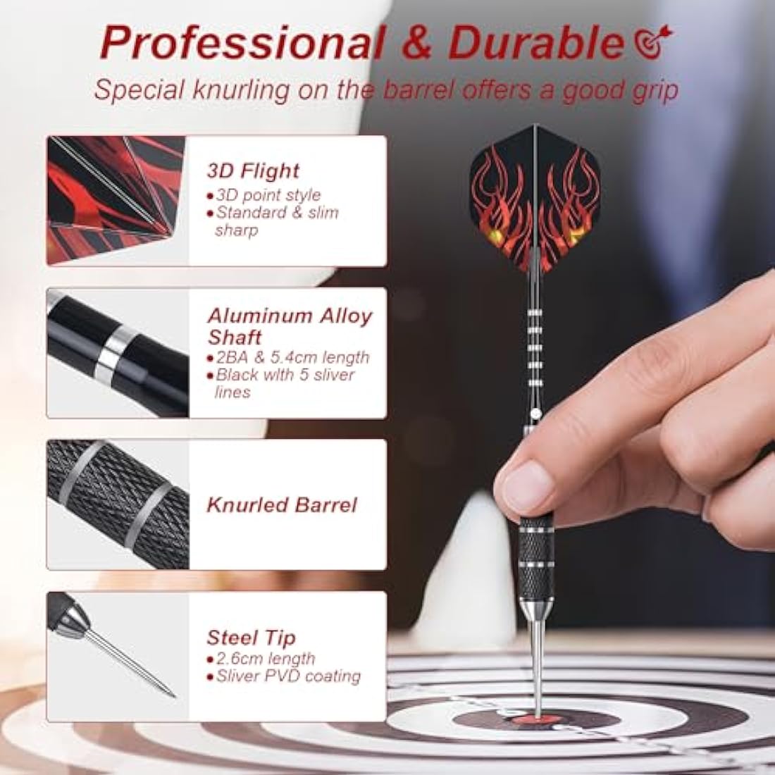 flintronic Professional Steel Tip Darts Set – 22g Stainless Steel Darts