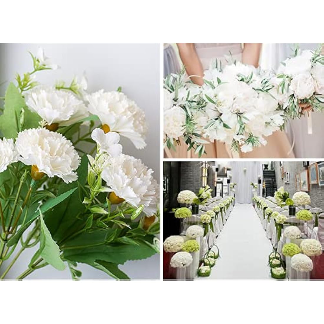 Artificial Silk Carnations - 3 Bunches White Faux Flowers