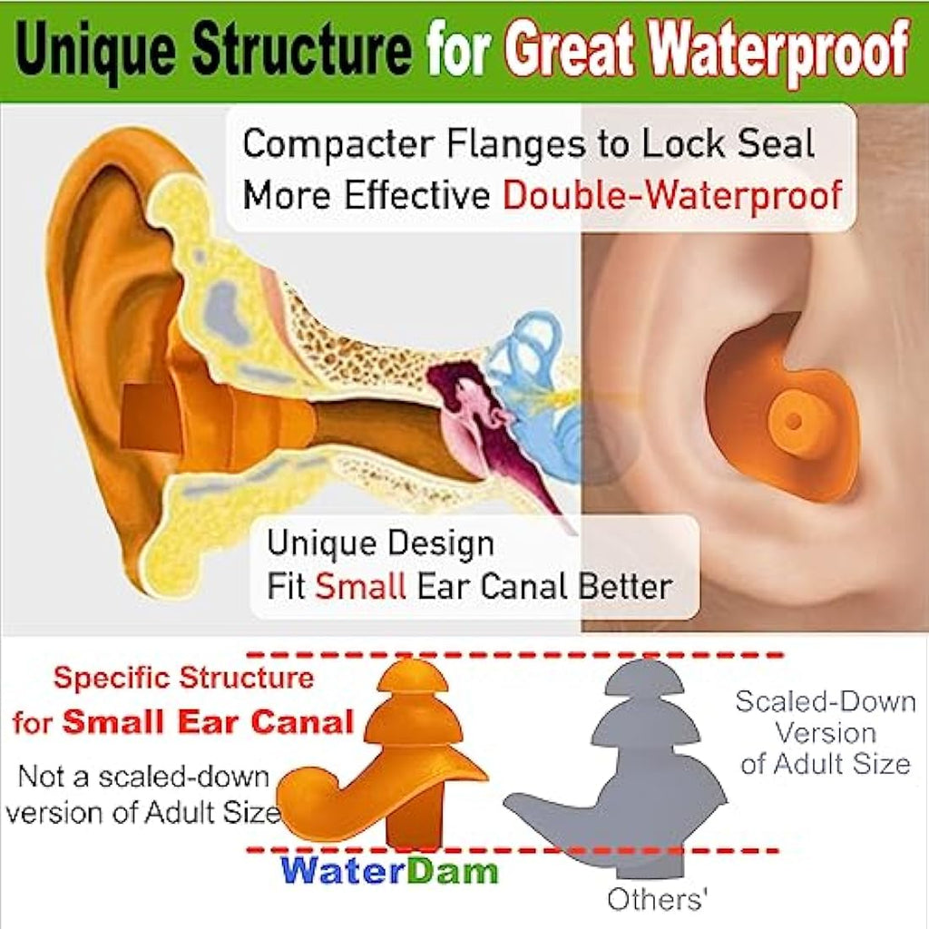 WaterDam Swimming Earplugs | Waterproof Reusable Silicone - 3 Pairs