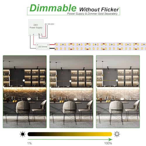 JOYLIT 24V LED Strip Lights | 3000K Warm White Dual Row 11200LM 5M Tape