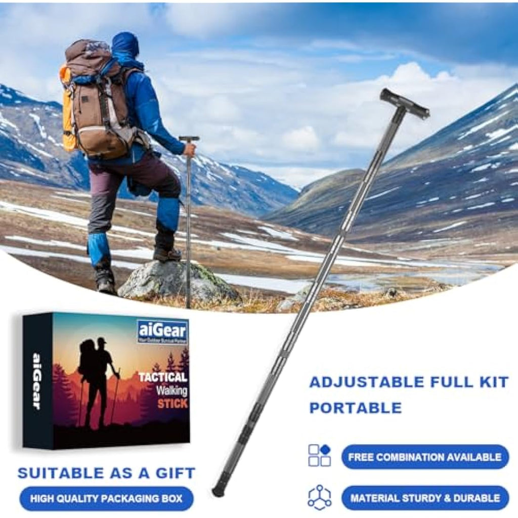 aiGear Tactical Trekking Poles | Adjustable Aluminum Hiking Stick - Gray