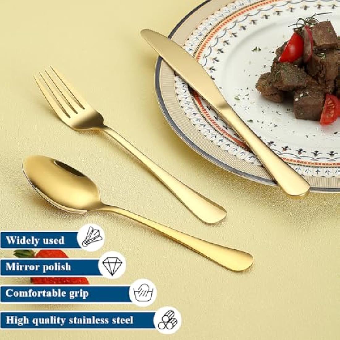 Gold Cutlery Set – 60-Piece Stainless Steel Flatware for 20
